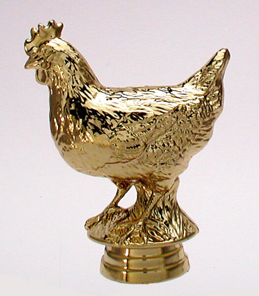 Kleintierfigur Huhn, gold mit Sockel, 12,3 cm hoch
