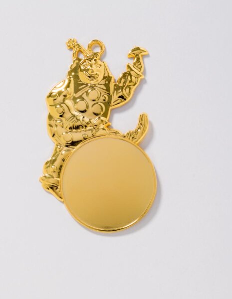 Karnevalsorden Clown, goldfarbig, 108 x 60 mm,