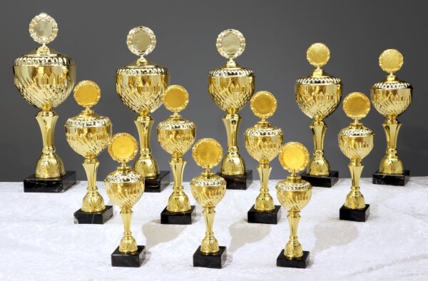 Pokal goldfarbig, 27,5 bis 51,5 cm hoch, 12er Serie