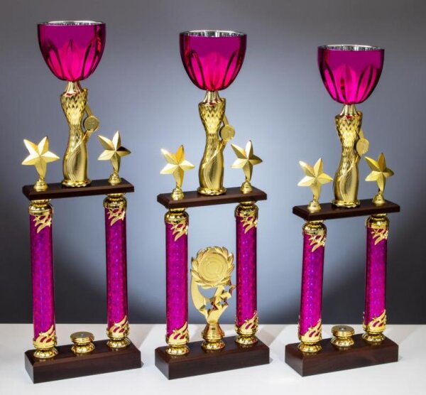 S&auml;ulen - Pokal, gold-pink, 60,5 bis 65 cm oder 3er Serie