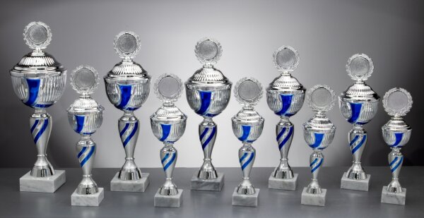 Pokal blau-silberfarbig, 32,3 bis 48,8cm, 10er Serie