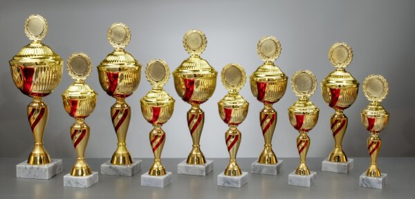 Pokal rot-goldfarbig, 32,3 bis 48,8 cm, 10er Serie