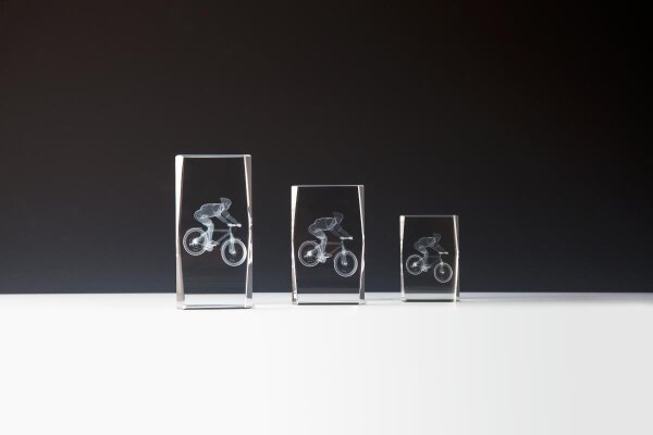 Kristallglas 3D Radsport, mit Sockel 8,5 cm