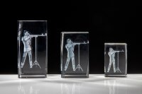 Kristallglas 3D "Gewehrschützin mit Auflage", 3 Größen mit Sockel
