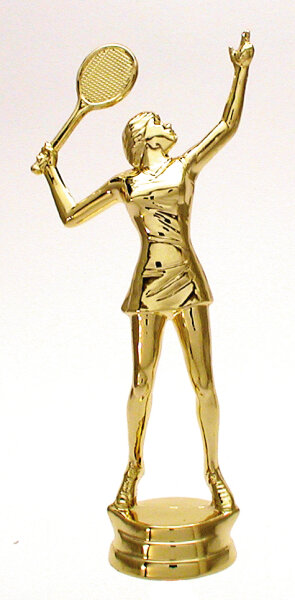 Tennisfigur "Damen- Tennis", 17,2 cm hoch, goldfarbig, mit Sockel