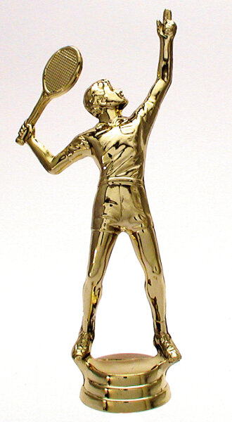 Tennisfigur "Herren- Tennis", 17,5 cm hoch, gold-, silber-, resinfarbig, mit Sockel