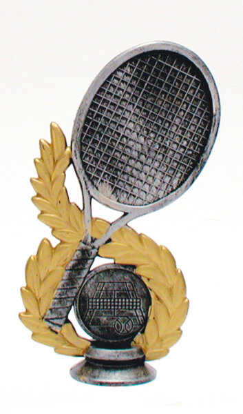 Tennisfigur "Tennisschläger", 13 cm hoch, resinfarbig, mit Sockel