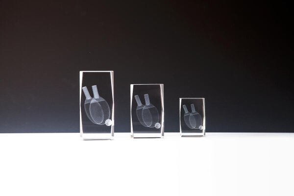Kristallglas 3D "Tischtennis", mit Sockel 11 cm