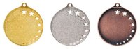 Tischtennis-Medaille mit 50 mm Ø, gold-/silber-/bronzefarbig,
