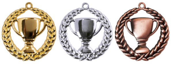 Exlusiv-Medaille"Pokal" mit 70 mm Ø, gold-/silber-/bronzefarbig,
