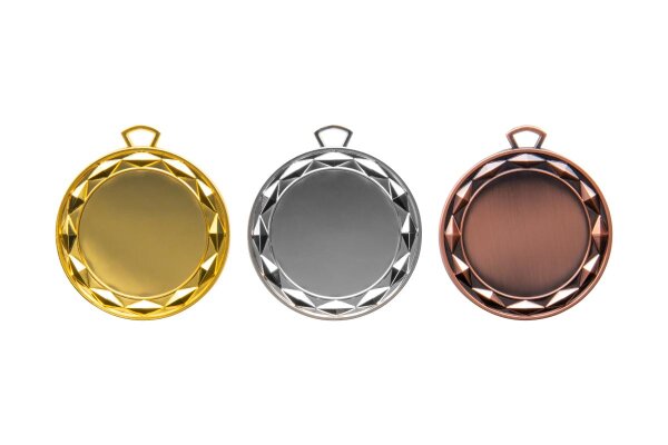 Zamak-Medaille &quot;Sternspitzen&quot; mit 70 mm &Oslash;, gold-/silber-/bronzefarbig, 