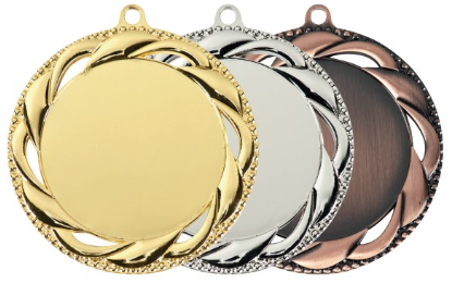 Zamak-Medaille "Schlaufen" mit 70 mm Ø, verschiedenfarbig,