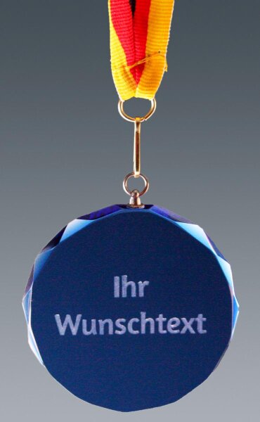 Glasmedaille, blau, 70 mm Ø,