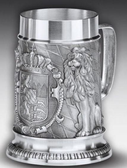 Zinnkrug "Bayern", 15 cm hoch, ohne Deckel