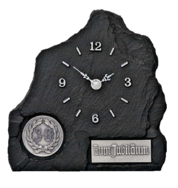 Standuhr in Schiefer-Look Optik, 18 cm hoch.