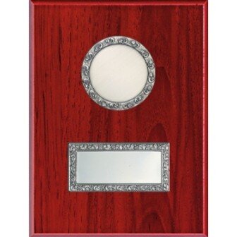 Holzplakette 20 x 15 cm mit Metallfassung, Mahagoni-Look