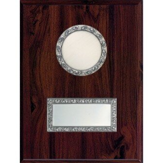 Holzplakette 20 x 15 cm mit Metallfassung, Walnuss-Look