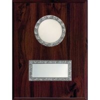 Holzplakette 20 x 15 cm mit Metallfassung, Walnuss-Look