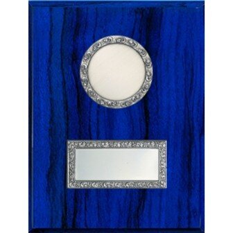 Holzplakette 20 x 15 cm mit Metallfassung, blauer Holz-Look