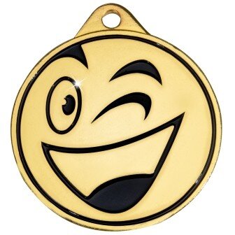 Medaille "Happy" mit 45 mm Ø, goldfarbig,