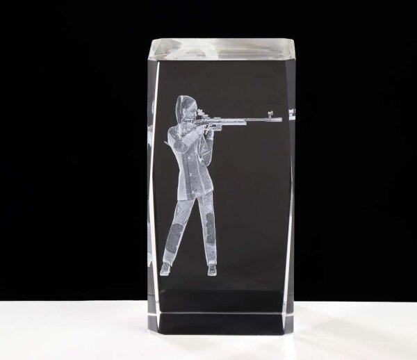 Kristallglas 3D "Gewehrschützin", 3 Größen mit Sockel