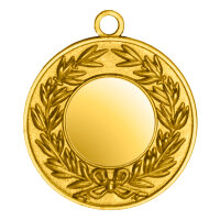 Zamak-Medaille "Lorbeerkranz, 50 mm Ø, goldfarbig