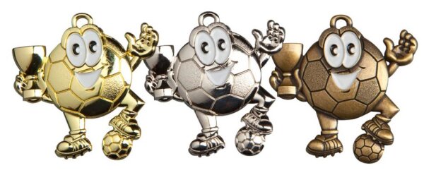 Fußballmedaille für Kinder, 47 x 44 mm, silberfarbig