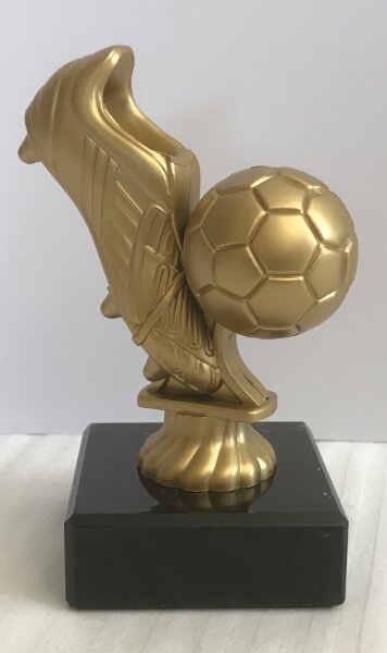 RESTPOSTEN Fußballfigur Schuh mit Ball, 13 cm hoch, goldfarbig