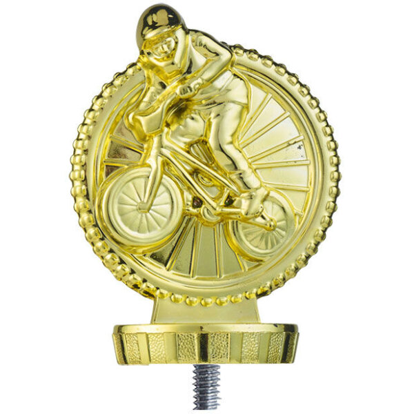 Sportfigur "BMX Fahrrad", goldfarbig, ca. 100mm hoch, mit Sockel 55x20mm
