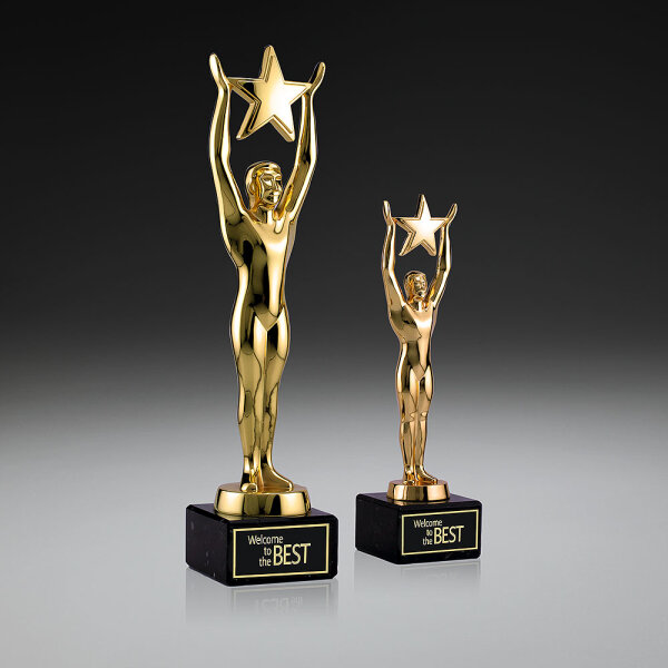 Der Award "Auszeichnung mit Stern", massiv 18K vergoldet, 34 cm mit Marmorsockel