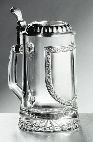 Glas-Bierkrug 0,5l, mit Zinndeckel mit Wappenauflage