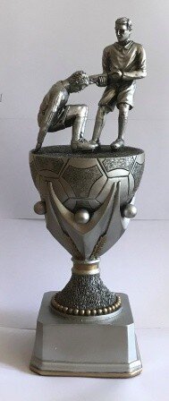 RESTPOSTEN Fußballpokal "Fair Play" 420 mm hoch, Silber-goldfarbig