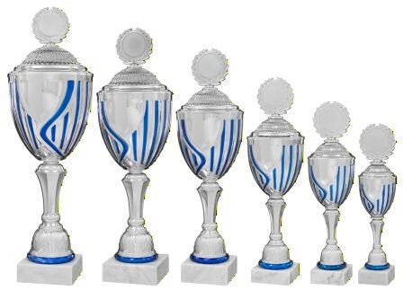 Pokal "Eduard" silber-blaufarbig, 34,3 bis 58,5 cm hoch, 6er Serie