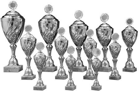Pokal "NAIMA" silberfarbig, 32,5 bis 67 cm hoch, 12er Serie