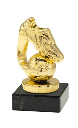 Fu&szlig;ballfigur- Schuh mit Ball, goldfarbig, ca. 10 cm hoch