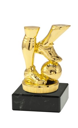 Fußballfigur- Füße mit Ball, goldfarbig, mit Sockel 55x20mm, ca. 10 cm
